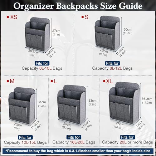 Backpack Organizer Insert, Felt Bag Organizer for Rucksack Shoulder - color: Gray, size: S
