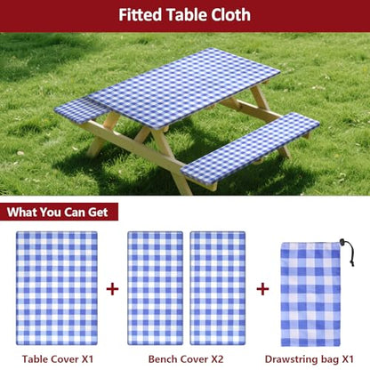 6ft Picnic Table and Bench Cover, Camping Essentials RV Gear, 72in Waterproof Windproof Outdoor Elastic All Around Tablecloth, Fitted Rectangle Tables and Seats, Blue-White Checkered - color: Blue-white Checkered, size: 72"