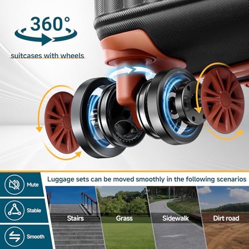 Hoteel Luggage 6-piece Set, 360° Universal Suitcases with Wheels Hard Shell Suitcase with TSA Lock, Including Waterproof Luggage Bag, Travel Maletas for Men and Women,Black(16/20/24/28Inch) - color: Black, size: 6 Piece Set (16/20/24/28/Expandable DB/TB)