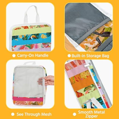 7 Pcs Compression Packing Cubes for Travel, Waterproof Suitcase Luggage Backpack Organizer with Toiletry Bag Travel Essentials for Women/Men-Tropical Pattern - color: Multi-Tropic