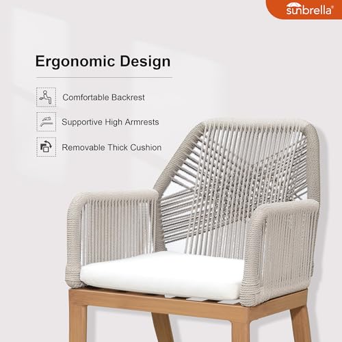 PURPLE LEAF 5 Pieces Patio Dining Set Aluminum Modern Rectangular Table and Rattan Arm Chairs with Cushions for Kitchen Porch Garden Outdoor Furniture Sets, Teak - color: Teak-high Armrest, size: 5 PCS, style: Rectangular