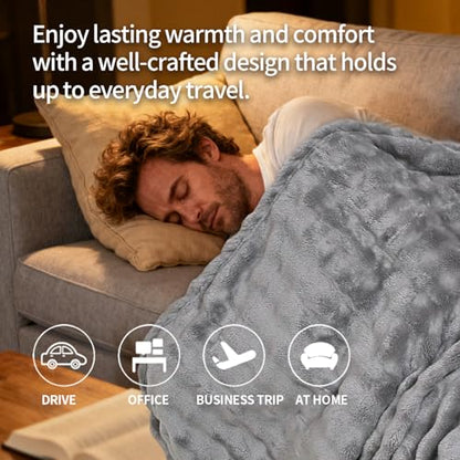 Travel Blanket and Pillow-2-in-1, Ultra-Soft&Compact,Airplane Blanket with Hand Luggage Belt and Backpack Clip,Travelers Accessories Gifts, 61x43 Inches（Gray） - color: Gray