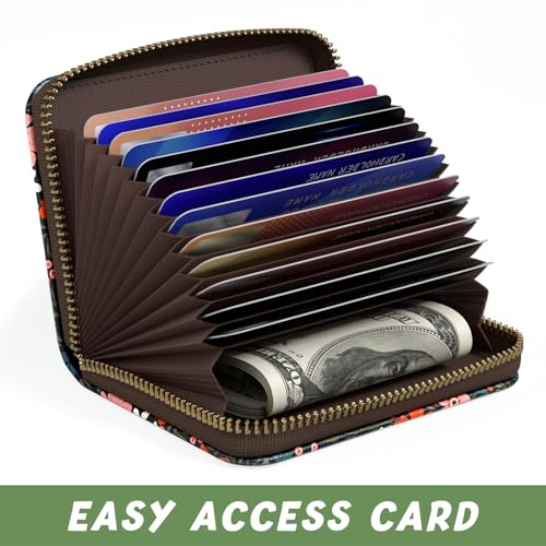Aiawoxc Credit Card Holder, Small RFID Wallet Slim Leather Card Organizer Case with Zipper and Keychain, Cute Flowers - color: B-Cute Flowers, size: Keychain