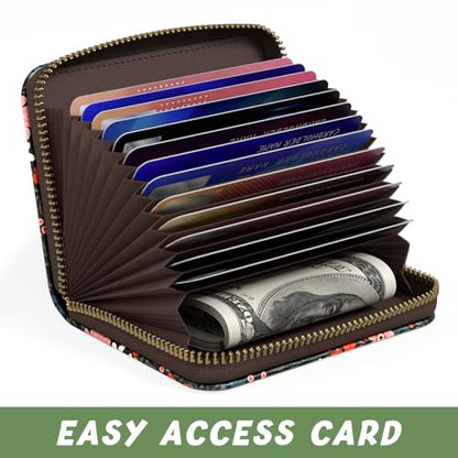 Aiawoxc Credit Card Holder, Small RFID Wallet Slim Leather Card Organizer Case with Zipper and Keychain, Cute Flowers - color: B-Cute Flowers, size: Keychain