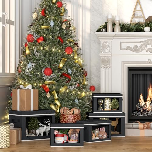 Homsorout Storage Bins with Lids - Small Fabric Organizers with Window, Collapsible Storage Bins for Clothes, Decorative Closet Organizers for Towels, Tshirt, 4 Pack, Black - color: Black, size: S(4-Pack)