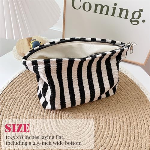 HAPPYHEIDI Large Stripe Makeup Bag Cosmetic Toiletry Travel Pouch, Purse Organizer, Canvas Lined, Black White, Large - color: Classic Black White Stripes Large