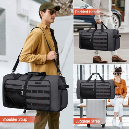 WITZMAN Foldable Duffle Bag for Travel 65L Lightweight Packable Duffel Bag with Shoes Compartment Overnight Bag for Men Women (B697 Silvery Grey) - color: Silvery Grey