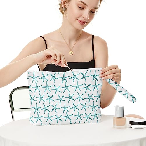 Fokongna Travel Makeup Bag - Wet Dry Bag for Swimsuit, Beach Pool Diapers, Dirty Yoga Gym Clothes - Zipper Pouch for Women, Sister, Friends - Ocean Sea Shells Beach Starfish - color: Starfish 06