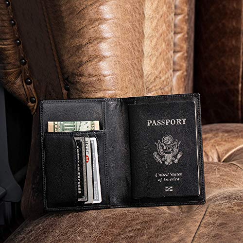 Polare Men's Slim RFID Blocking Leather Passport Holder Travel Bifold Wallet (Black) - color: Black