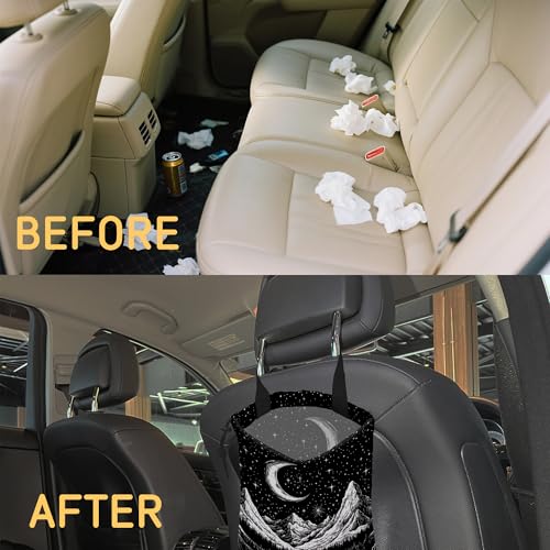 Moon and Lake River Car Garbage Bag,Mountain Night Sky Small Car Trash Bag Hanging Back of Seat,Drawstring Car Trash Bag with Adjustable Buckle,Car Accessories for Camping Travelling - color: Moon and Lake River
