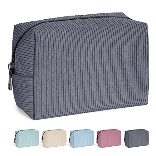 MAANGE Small Makeup Bag For Purse, Travel Cosmetic Bag Makeup Pouch Corduroy Portable Versatile Zipper Pouch For Women(GRAY) - color: Gray-1