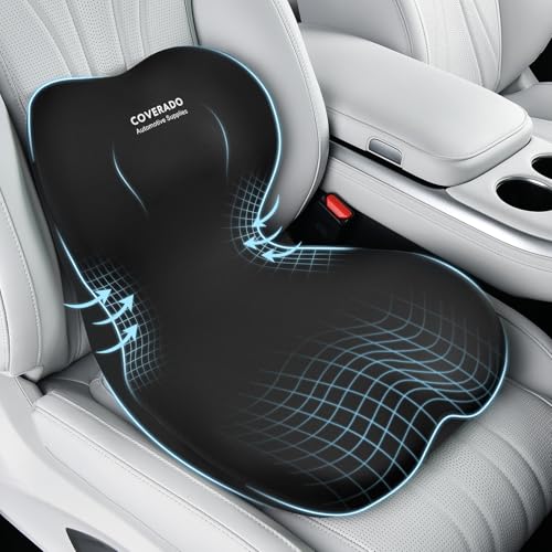Coverado Car Seat Cushion and Lumbar Support Pillow One Piece, Memory Foam Ergonomic Back Support Driving Seat Cushion for Back Pain, Non-Slip Washable Cushion for Car, Driver, Office - color: Black, size: 1 Piece