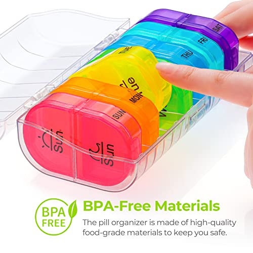 AUVON Pill Box 2 Times a Day, Weekly Pill Organizer AM PM with 7 Daily Pocket Case to Hold Vitamin, Medicine, Medication, and Supplement - color: Clear
