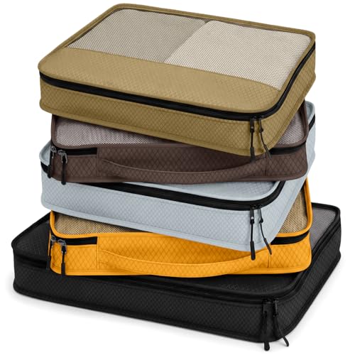 5 Pcs Packing Cubes for Suitcase Large Travel Cubes Carry on Luggage Organizer Bags for Clothes Accessories(Mixed,Apricot) - color: Apricot, size: Mixed