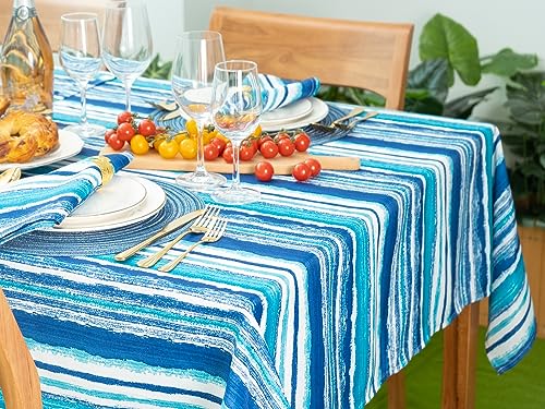 YiHomer Indoor Outdoor Tabletop for Spring Summer Decorations, Picnics and Dinner Parties - Stain and Water Resistant, Crayon Art (Ocean), Tablecloth, 60 x 120 Rectangle - size: 120" x 60" (Rectangular)