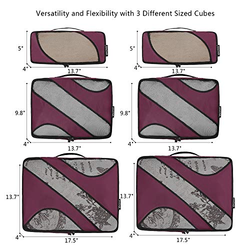 BAGAIL 6 Set Packing Cubes,Travel Luggage Packing Organizers - color: The Burgundy, style: 6 Set