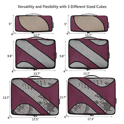 BAGAIL 6 Set Packing Cubes,Travel Luggage Packing Organizers - color: The Burgundy, style: 6 Set