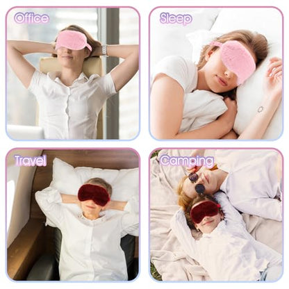 2 Pcs Plush Eye Mask Soft Sleeping Blindfold Eye Cover Comfortable Furry Faux Fur Sleeping Mask Satin Nap Night Eyeshade Cover for Women Men Gift (Pink, Red) - color: Pink, Red
