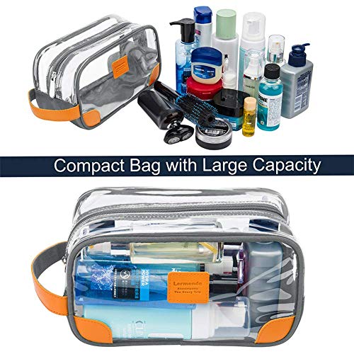 Lermende Toiletry Bag, Clear Shaving Dopp Kit for Men Travel Toiletry Bag with Hand Strap Unisex Bathroom Toiletries Organiser - color: Light Grey