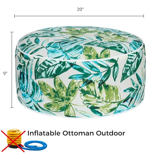 Inflatable Outdoor Ottoman,20"x9" Portable Patio Pouf,Water Resistant,Fade-Resistant,Round Blow Up Footrest Stools for Home Garden Camping Travel(Palm Leaf) - color: Palm Leaf