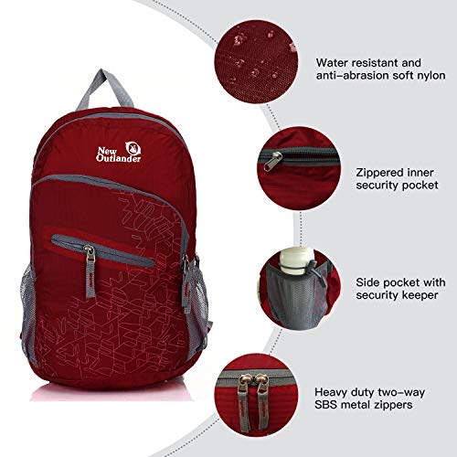Outlander Packable Handy Lightweight Travel Hiking Backpack (Dak Red, 33L) - color: Dark Red, size: 33L