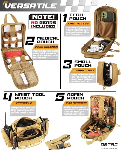 DBTAC Tactical Molle Car Seat Organizer | Vehicle Back Panel with 5X Detachable Pouches, US Flag & Writable Reflective Patch for Cars, Trucks, SUVs, Sedans - color: Brown