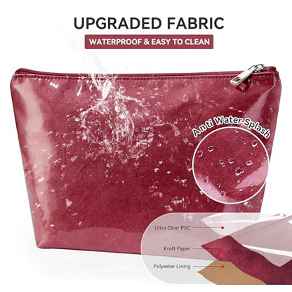 WLLWOO PVC Waterproof Makeup Bag Kraft Paper Cosmetic Bag Travel Toiletry Zipper Pouch Organizer for Women Purse - color: PVC-Burgundy