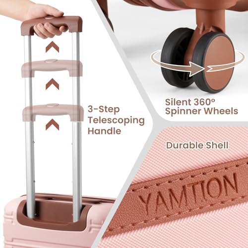 YAMTION Luggage Sets 6 Piece,Hardside 20In Suitcase with Spinner Wheels,TSA Lock,Carry On Suitcase Travel Essentials for Personal Items,Pink - color: Pink