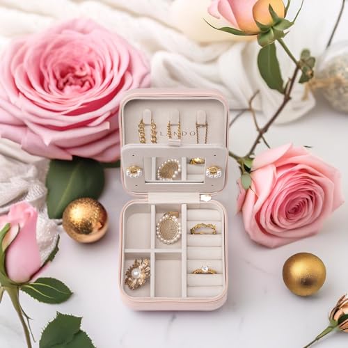 Vlando Small Travel Jewelry Box Organizer - Mirrored Jewelries Necklaces Rings Earrings Necklace Storage Case, Pink - color: a. Pink 2023