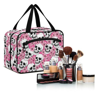 MNSRUU Hanging Toiletry Bags for Women Travel, Goth Halloween Skull Flowers and Pink Cherries Toiletry Organizer Portable Travel Toiletry Bags Clear Wash Bags Makeup Bag Cosmetic Bag - color: Skulls 084