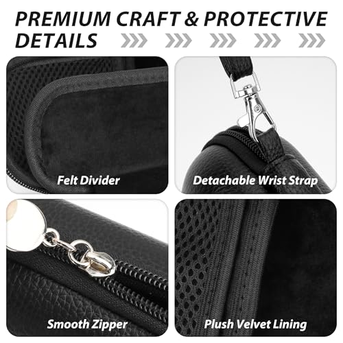 Double Glasses Case for Women Men, Dual Eyeglass Travel Organizer with Wristband - color: Black