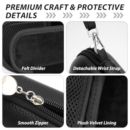 Double Glasses Case for Women Men, Dual Eyeglass Travel Organizer with Wristband - color: Black