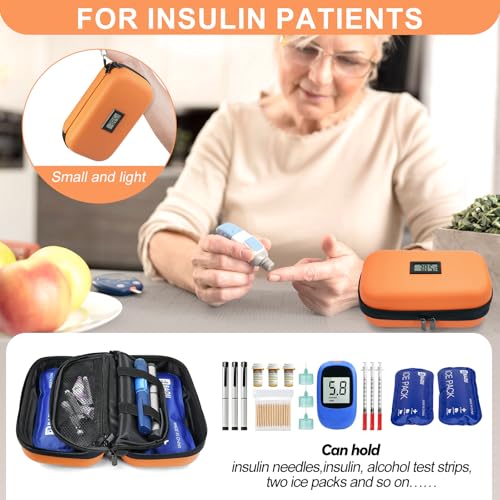 Gosemai TSA Approved Insulin Cooler Travel Case Medication Cooler for Travel with Temperature Display Diabetic Medication Organizer Medical Travel Cooler Bag with 2 Ice Pack - color: Orange