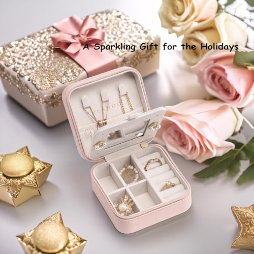 Vlando Small Travel Jewelry Box Organizer - Mirrored Jewelries Necklaces Rings Earrings Necklace Storage Case, Pink - color: a. Pink 2023