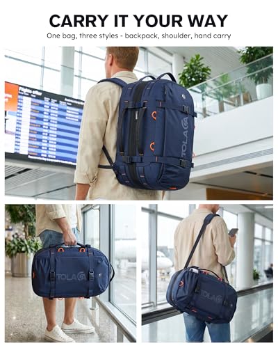 Tolaccea Travel Backpack for Men Women, 40L-50L Carry On Backpack with Wet Dry Compartment, Flight Approved Laptop Daypack Fits 15.6", Convertible Expandable Large Rucksack Duffel Bag for Work Travel - color: Blue