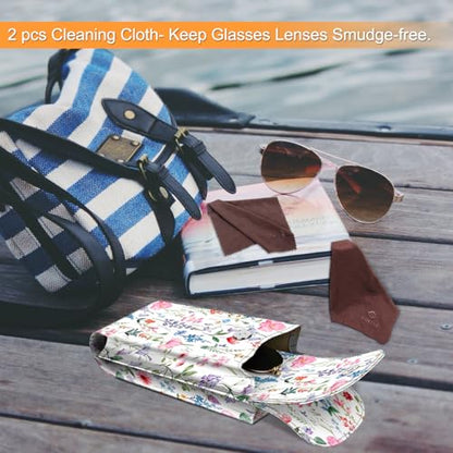 FINTIE Double Glasses Case with Carabiner Hook, Portable Vegan Leather Eyeglass Case Anti-scratch Sunglasses Pouch - color: Flower Fantasy