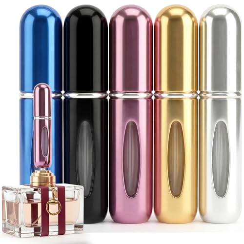 5ml Travel Perfume Bottle Refillable Atomizer Sprayer for Perfume,Leakproof Perfume Atomizer Travel, Portable Refillable Perfume Bottles, (Blue, Black, Pink, Gold, Silver) - color: Blue, Black, Pink, Gold, Silver