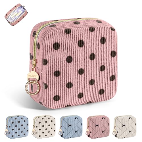 Period Bag for Teen Girls, Corduroy Cute Sanitary Napkin Storage Bag, Menstrual Pad PouchesTampon Holder for Purse (Pink-Polka Dot) - color: Dots-pink