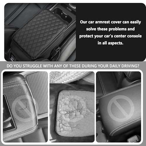Stacool Upgraded Car Center Console Cover,Microfiber Leather Car Armrest Cover Cushion with 2 Storage Bags,Universal Car Armrest Storage Box (Black) - color: Black