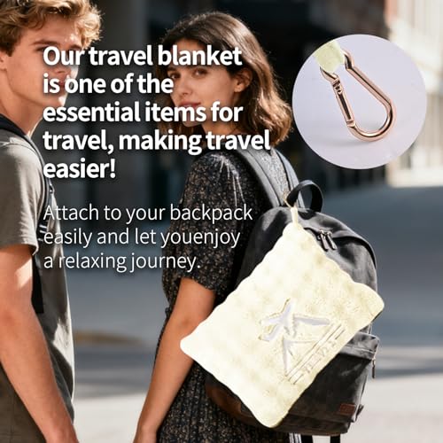 Travel Blanket and Pillow-2-in-1, Ultra-Soft&Compact, Airplane Blanket with Hand Luggage Belt and Backpack Clip,Travelers Accessories Gifts, 61x43 Inches（White） - color: White