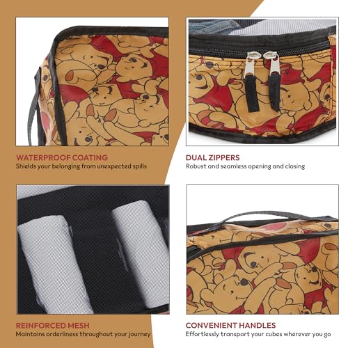 Disney Minnie Mickey Stitch Packing Cubes - Winnie the Pooh, Princess Cinderella, Cars, Toy Story 5 Piece Packing Cubes Compression - Travel Essential - Luggage Suitcase Organizer Set - color: Gold