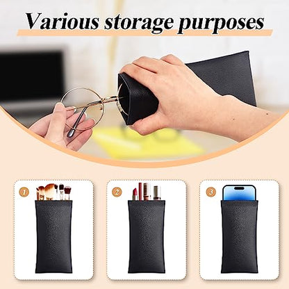 Xuhal 8 Pcs Leather Glasses Case Sunglasses Pouch Eyeglass Case Soft Squeeze Top Portable Travel Glasses Sleeve for Women Men - color: Black, style: Modern