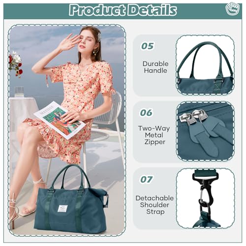 Small Gym Duffle Bag for Women, Mini Cute Weekender Handbag Carry on Travel Bag for Airplane, Water Resistant Sports Yoga Tote Bag with Dry Wet Separated Pocket - color: X-Peacock Blue