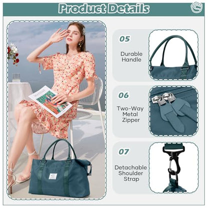 Small Gym Duffle Bag for Women, Mini Cute Weekender Handbag Carry on Travel Bag for Airplane, Water Resistant Sports Yoga Tote Bag with Dry Wet Separated Pocket - color: X-Peacock Blue