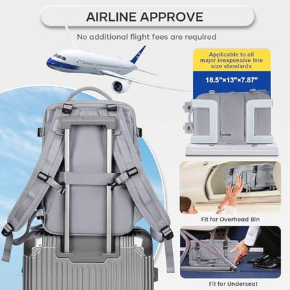 Vacuum Compression Travel Backpack with Pump, Travel Vacuum Bags Flight Approved Waterproof Personal Item Carry on Backpacks with Shoe Compartment/17inch Laptop Compartment/USB Port, Grey