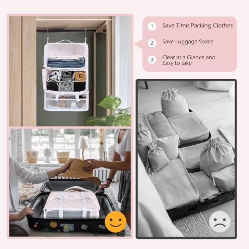 Surblue Hanging Shelves Travel Storage Bag Compression Packing Cube for Suitcase Portable Closet Organizer Collapsible with Extension Layer Large Capacity,Pink,XXL - color: A-Pink, size: XXL 15.7*11.8*23.6in