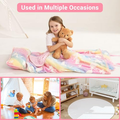 Lasoftan Toddler Nap Mat with Pillow and Blanket, Extra Large Rolled Napping Mats,Slumber Bags for Boys Girls,Kids Sleeping Bag for Daycare, Preschool Travel Camping - color: Glowing Jellyfish