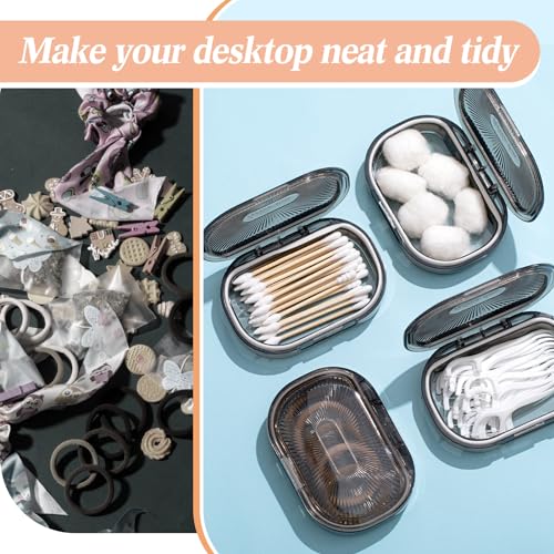Kigley 4 Pcs Hair Tie Container Small Portable Travel Cotton Swab Holder Flosser Dispenser with Lid Plastic Box Beads Storage Containers for Small Items, 3.94 x 2.76 Inch (Gray) - color: Gray