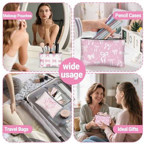 30 Pcs Pink Bow Makeup Bags Coquette Cosmetic Zipper Pouches with Elegant Pink Bow Makeup Bag Bulk Canvas Cosmetic Travel Toiletry Pouch for Women Bridesmaids Wedding Favors - style: Pink Bow