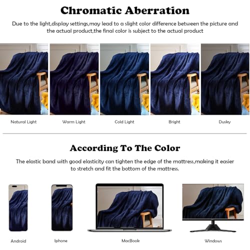 NEWCOSPLAY Super Soft Throw Blanket Dark Navy Premium Silky Flannel Fleece Leaves Pattern Lightweight Bed Blanket All Season Use (Dark Navy, Throw(50"x60")) - color: Dark Navy, size: Throw(50"x60")